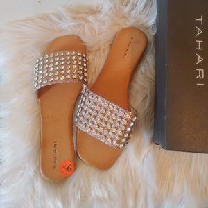 Tahari Lindona Rainbow Glitter Rhinestone Slides